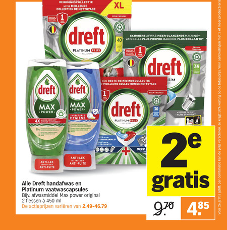 Dreft   afwasmiddel, vaatwasmiddel folder aanbieding bij  Albert Heijn - details