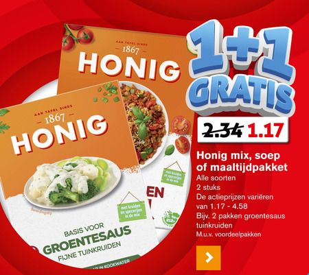 Honig   maaltijdmix, soep folder aanbieding bij  Hoogvliet - details