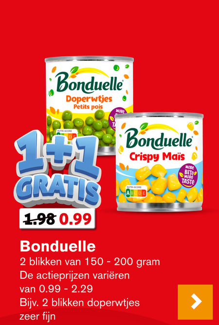 Bonduelle   groenteconserven folder aanbieding bij  Hoogvliet - details