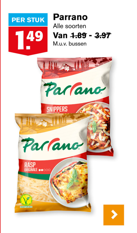 Parrano   geraspte kaas folder aanbieding bij  Hoogvliet - details