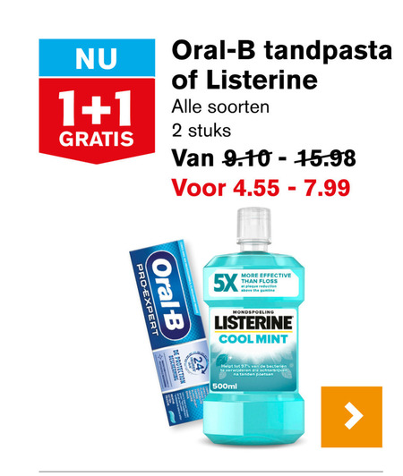 Oral-B   mondwater, tandpasta folder aanbieding bij  Hoogvliet - details