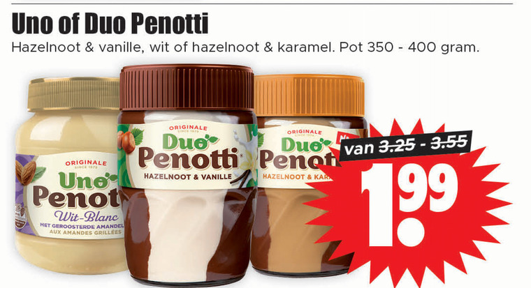 Duo Penotti   hazelnootpasta folder aanbieding bij  Dirk - details