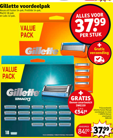 Gillette   scheermesjes folder aanbieding bij  Kruidvat - details