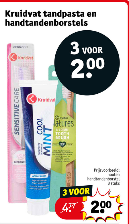 Kruidvat Huismerk   tandenborstel, tandpasta folder aanbieding bij  Kruidvat - details