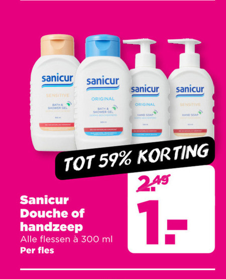 Sanicur   handzeep, douchegel folder aanbieding bij  Plus - details