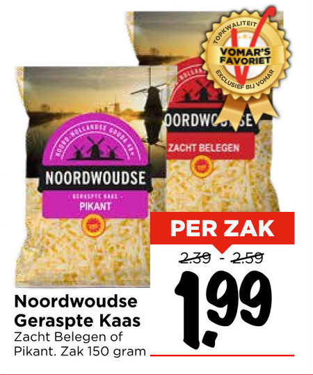 Noordwoudse   geraspte kaas folder aanbieding bij  Vomar - details