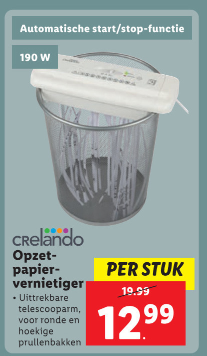 Crelando   papiervernietiger folder aanbieding bij  Lidl - details