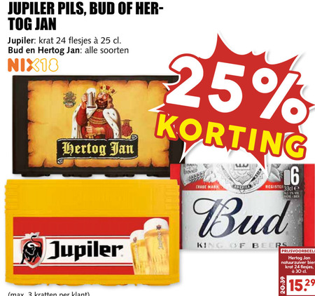 Jupiler   krat bier, blikje bier folder aanbieding bij  MCD Supermarkt Basis - details