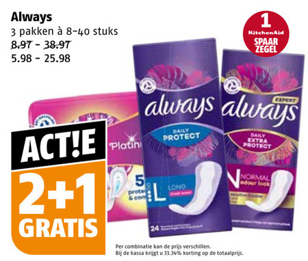 Always   maandverband, inlegkruisjes folder aanbieding bij  Poiesz - details