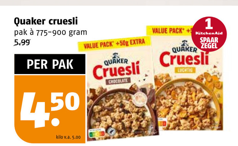 Quaker   cruesli folder aanbieding bij  Poiesz - details