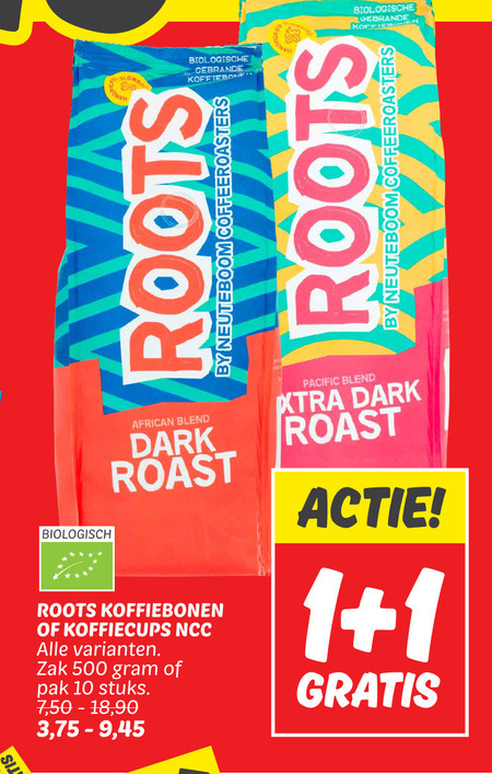 Roots   koffiecups, koffiebonen folder aanbieding bij  Dekamarkt - details