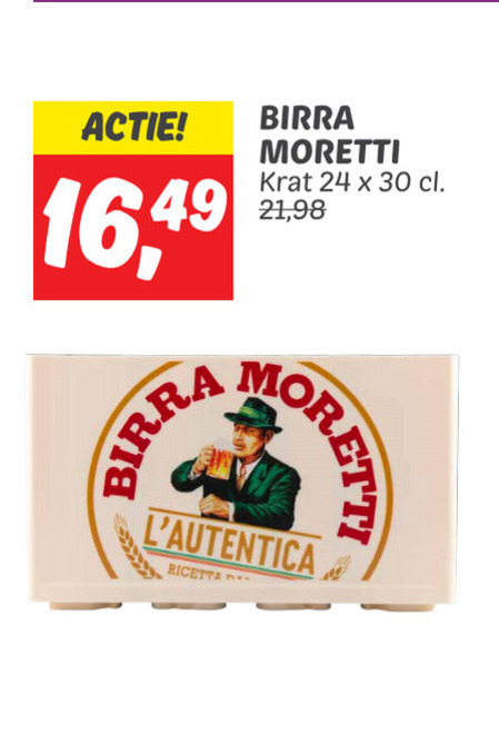 Birra Moretti   krat bier folder aanbieding bij  Dekamarkt - details