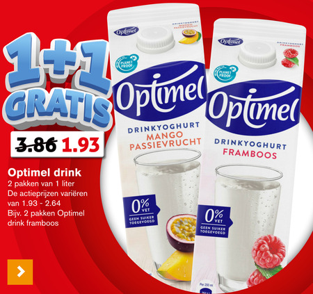 Optimel   drinkyoghurt folder aanbieding bij  Hoogvliet - details