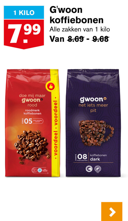 Gwoon   koffiebonen folder aanbieding bij  Hoogvliet - details