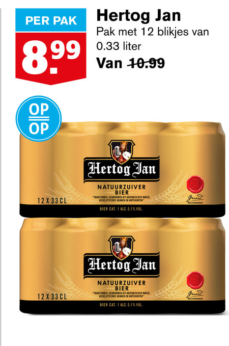 Hertog Jan   blikje bier folder aanbieding bij  Hoogvliet - details