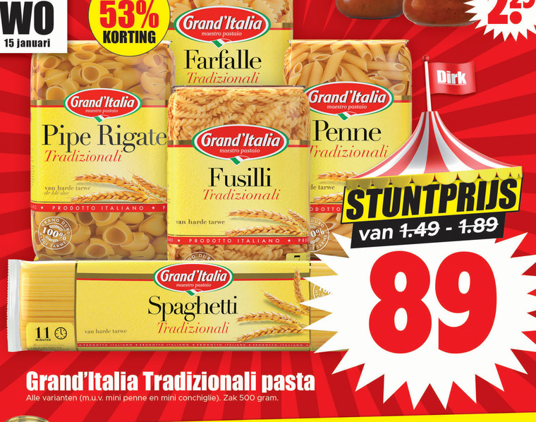 Grand Italia   pasta, farfalle folder aanbieding bij  Dirk - details