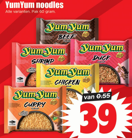 Yum Yum   noodles folder aanbieding bij  Dirk - details