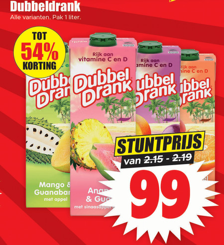 Dubbeldrank   fruitdrank folder aanbieding bij  Dirk - details