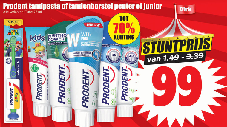 Prodent   tandpasta, tandenborstel folder aanbieding bij  Dirk - details