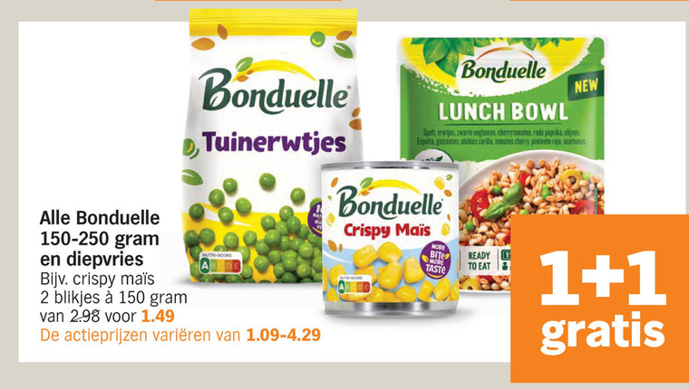 Bonduelle   groenteconserven, diepvriesgroente folder aanbieding bij  Albert Heijn - details