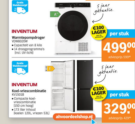 Inventum   warmtepompdroger, koelvriescombinatie folder aanbieding bij  Albert Heijn - details