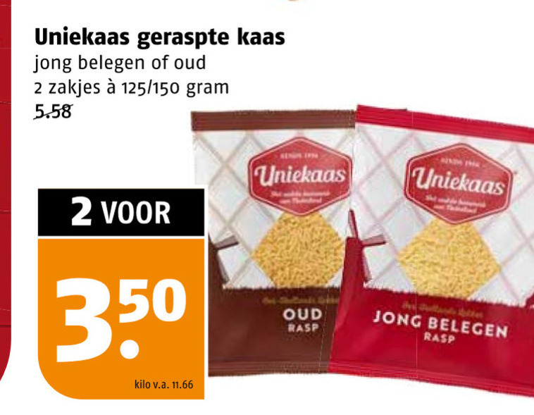 Uniekaas   geraspte kaas folder aanbieding bij  Poiesz - details