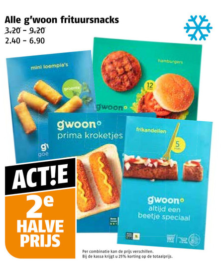 Gwoon   frikandellen, snack folder aanbieding bij  Poiesz - details