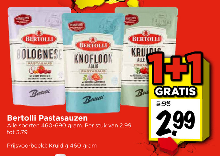 Bertolli   pastasaus folder aanbieding bij  Vomar - details