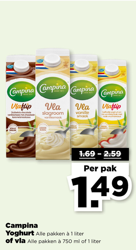 Campina   vla, yoghurt folder aanbieding bij  Plus - details