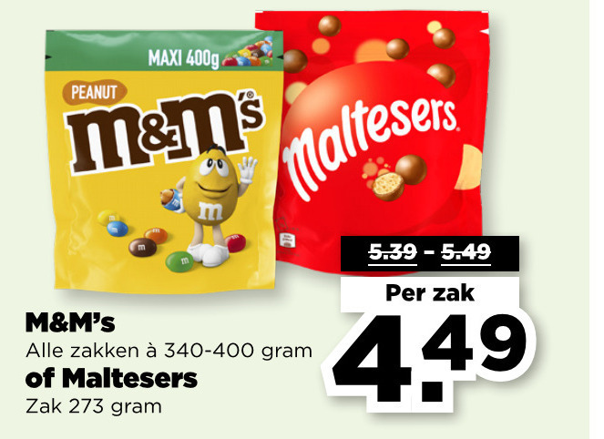 M en Ms   chocolade, chocoladepindas folder aanbieding bij  Plus - details