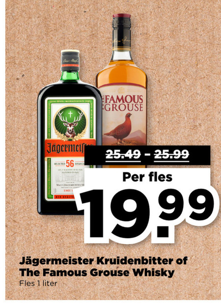 Jagermeister   kruidenbitter, whisky folder aanbieding bij  Plus - details