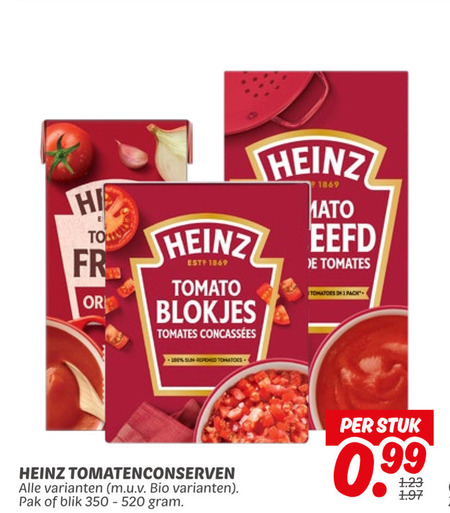 Heinz   tomatenblokjes, tomatenpuree folder aanbieding bij  Dekamarkt - details