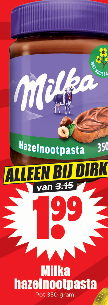 Milka   hazelnootpasta folder aanbieding bij  Dirk - details