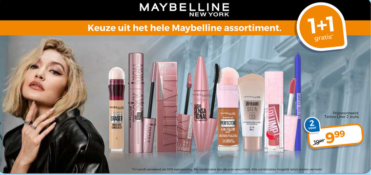 Maybelline   mascara, cosmetica folder aanbieding bij  Trekpleister - details