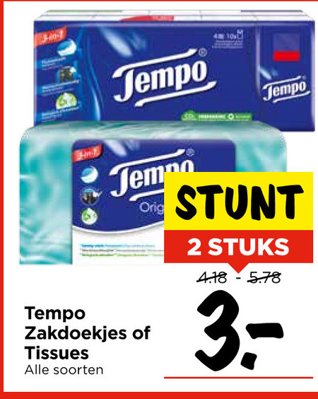 Tempo   zakdoek, tissue folder aanbieding bij  Vomar - details