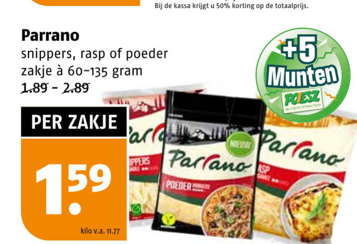 Parrano   geraspte kaas folder aanbieding bij  Poiesz - details