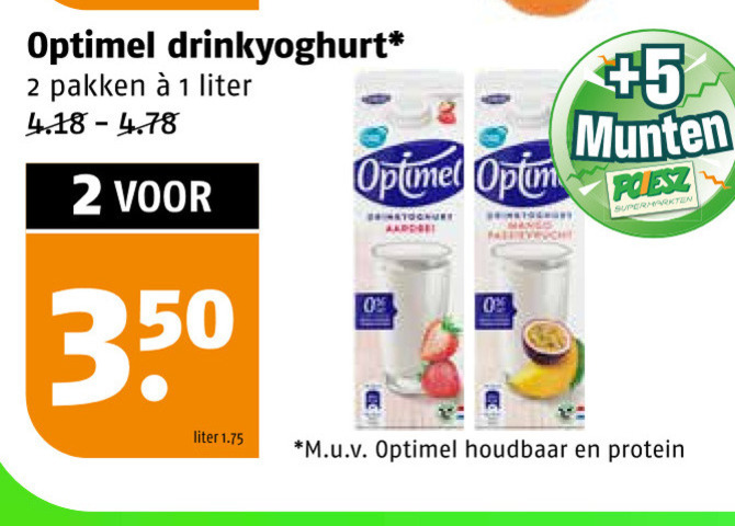 Optimel   drinkyoghurt folder aanbieding bij  Poiesz - details