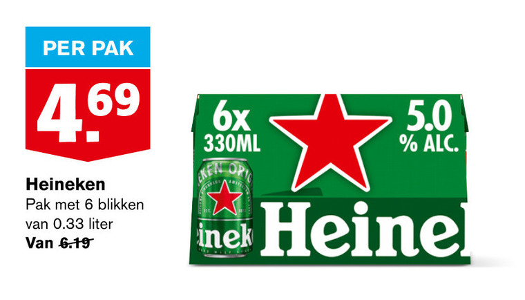 Heineken   blikje bier folder aanbieding bij  Hoogvliet - details