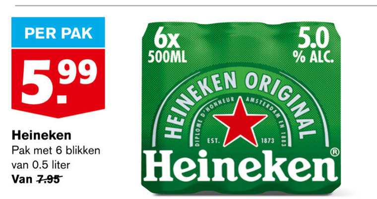 Heineken   blikje bier folder aanbieding bij  Hoogvliet - details