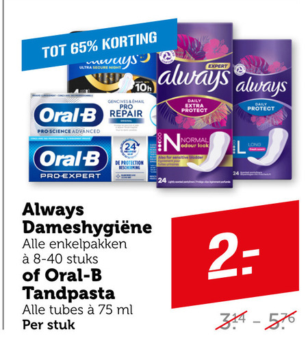 Always   inlegkruisjes, tandpasta folder aanbieding bij  Coop - details