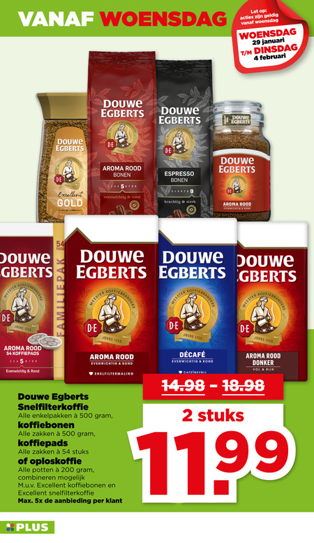 Douwe Egberts   koffiebonen, koffie folder aanbieding bij  Plus - details