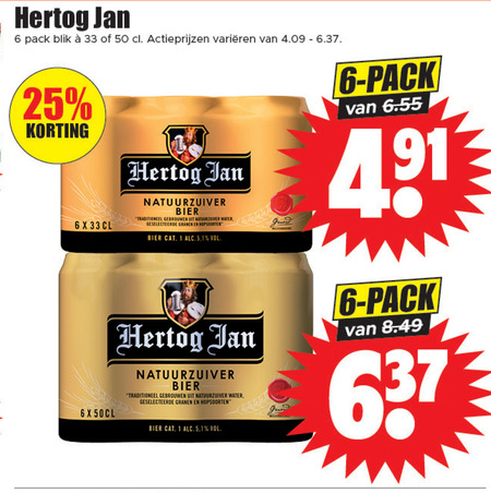 Hertog Jan   blikje bier folder aanbieding bij  Dirk - details