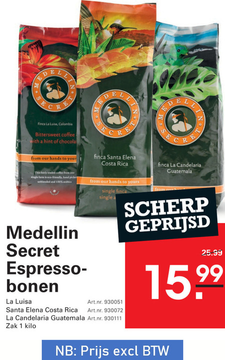 Medellin Secret   koffiebonen folder aanbieding bij  Sligro - details