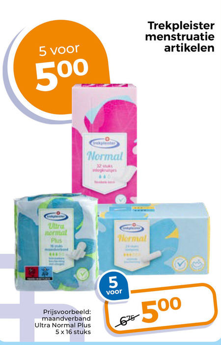 Trekpleister Huismerk   maandverband, tampons folder aanbieding bij  Trekpleister - details