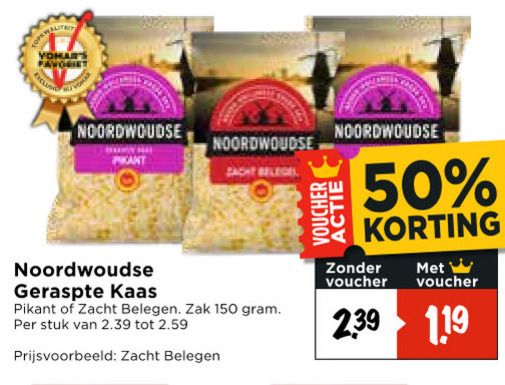 Noordwoudse   geraspte kaas folder aanbieding bij  Vomar - details