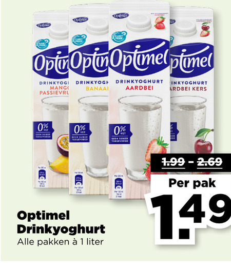 Optimel   drinkyoghurt folder aanbieding bij  Plus - details