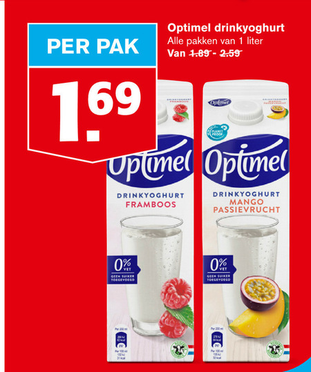 Optimel   drinkyoghurt folder aanbieding bij  Hoogvliet - details