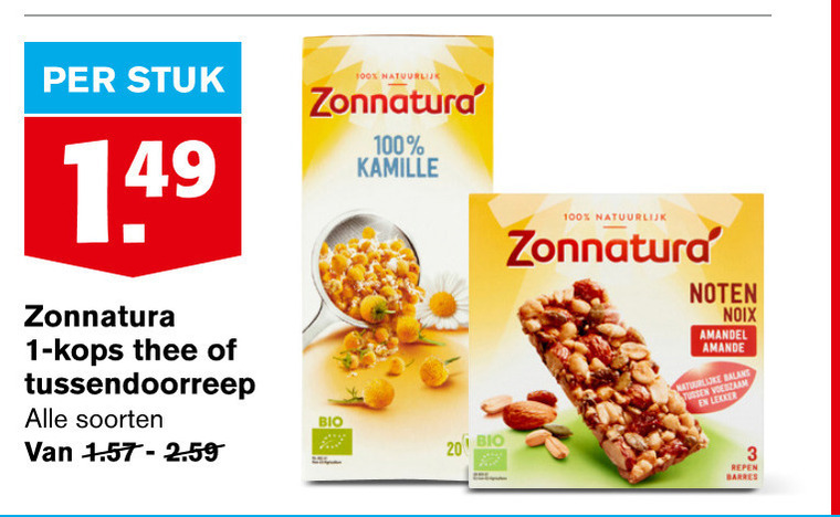 Zonnatura   mueslireep, thee folder aanbieding bij  Hoogvliet - details