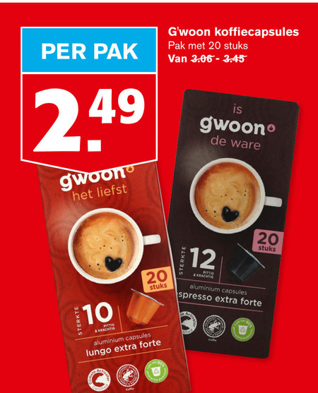 Gwoon   koffiecups folder aanbieding bij  Hoogvliet - details