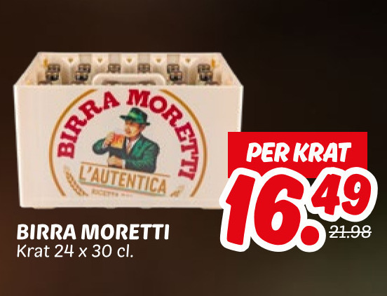 Birra Moretti   krat bier folder aanbieding bij  Dekamarkt - details